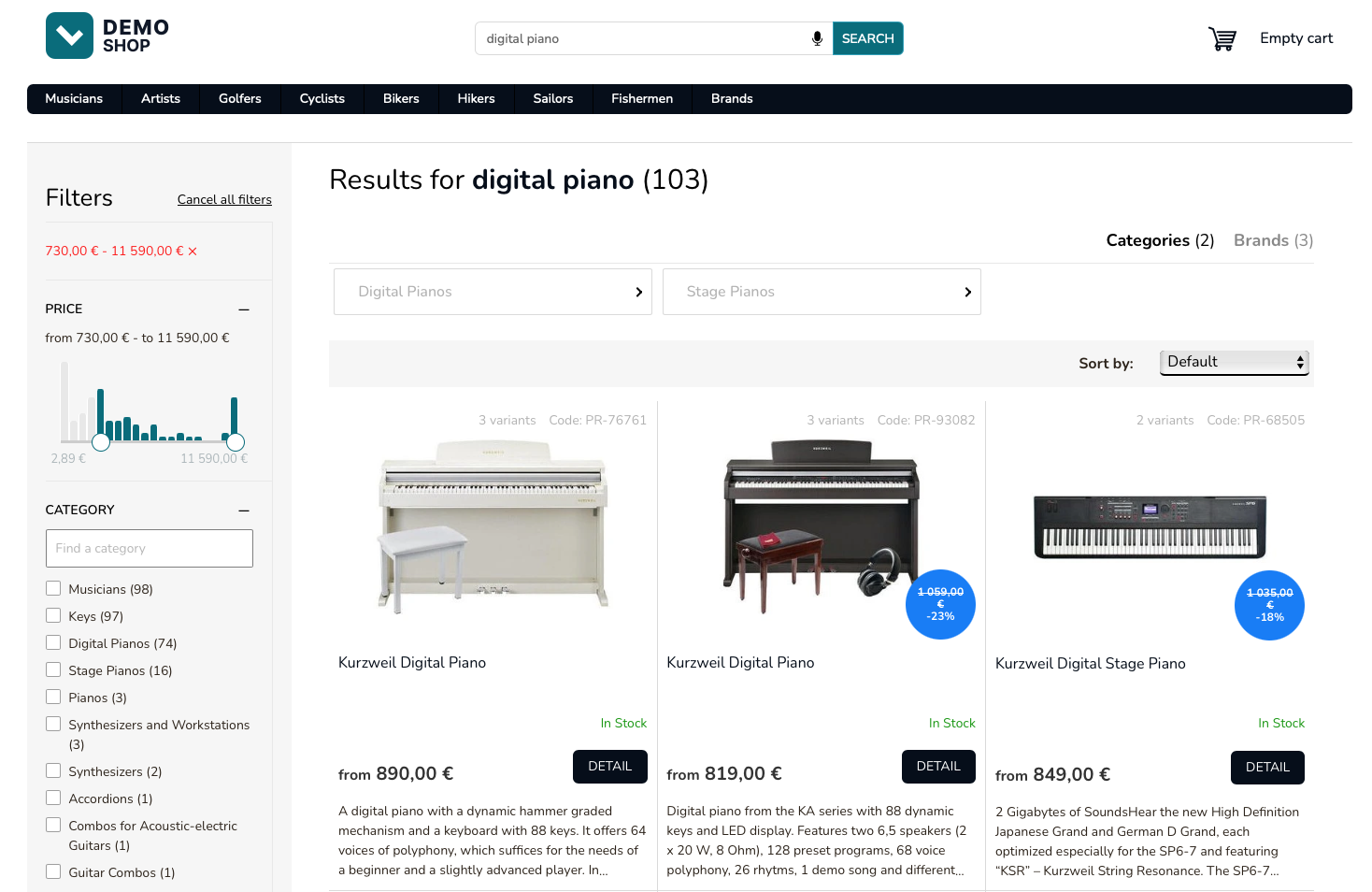 SERP numeric filter selected